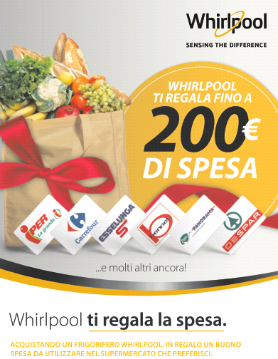 Whirlpool ti regala fino a 200 € di buono spesa con l’acquisto di uno dei suoi esclusivi frigoriferi!
